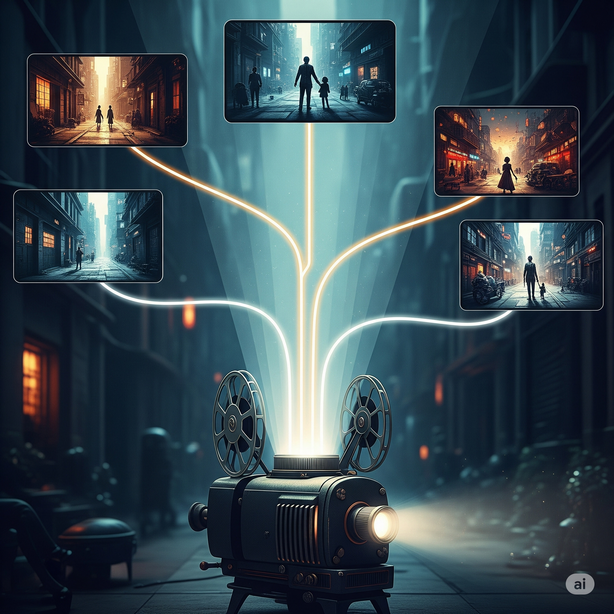 a movie projector with lights coming out of it